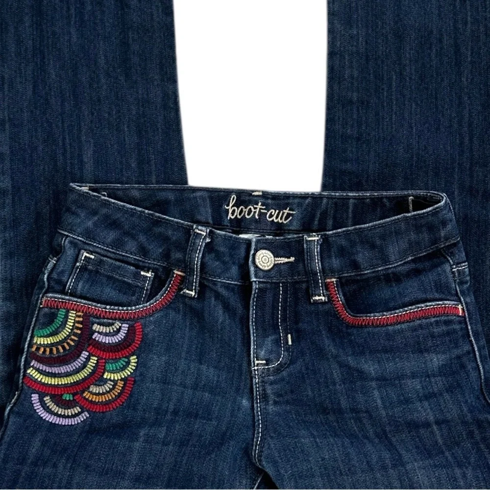 Old Navy Navy Boot-Cut Jeans with Multicolor Embroidery